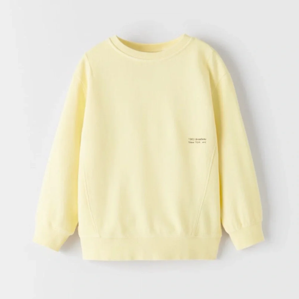 Zara Yellow Slogan Sweatshirt with Seam Detail and Vintage Graphic 10 Kids NWT - Picture 3 of 8